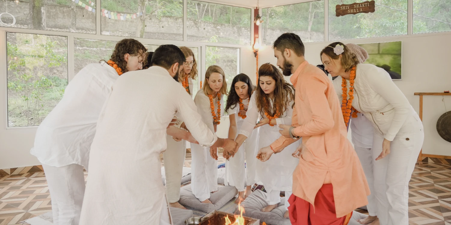Disciplined morning practice at the Adhiroha yoga ashram in Rishikesh