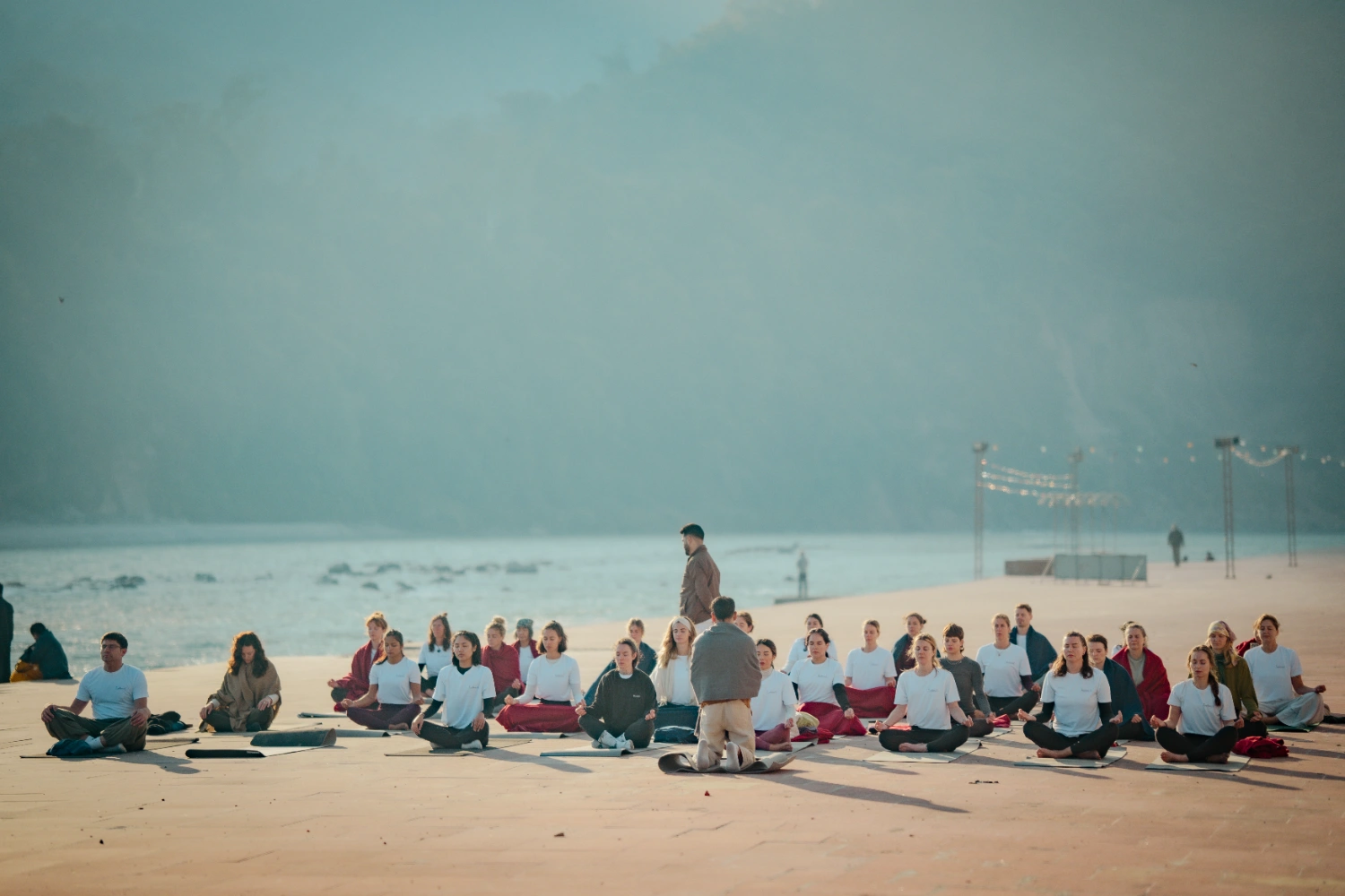 Morning meditation on the sands of the Ganga Ji at Rishikesh