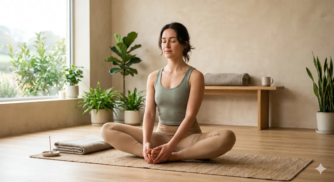 Woman practising Butterfly Pose for PCOS and pelvic health