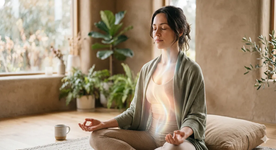 Woman practising meditation for PCOS and hormonal balance