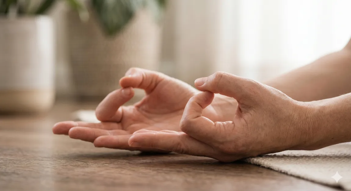 Hands demonstrating Apana Vayu Mudra for heart circulation