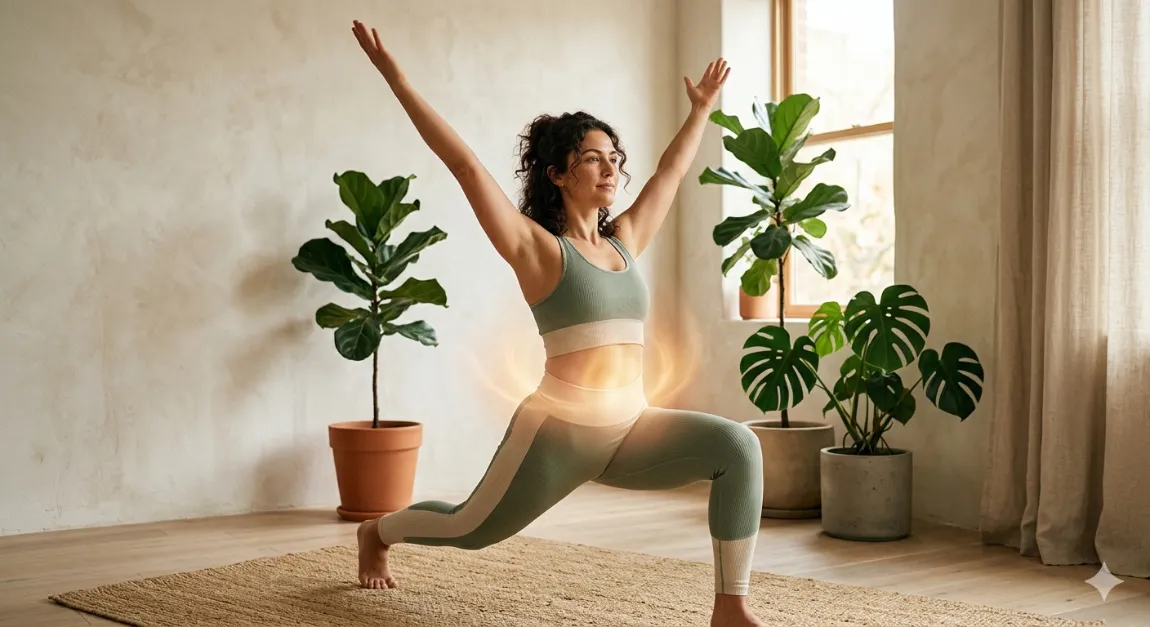Woman practising Warrior Pose for PCOS weight management and metabolic health