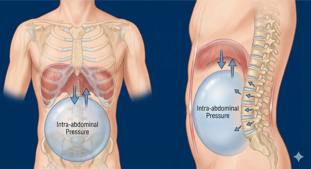 Breathing techniques for spinal relaxation showing diaphragmatic breathing and its connection to back pain relief and muscle tension release